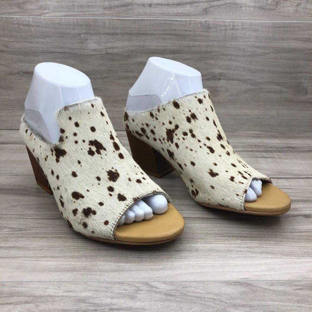 Diba True Mules Womens 6.5 Calf Hair Slip On Block Heel Open Toe Shoes